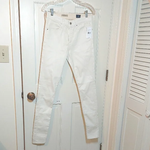 NWT AG Adriano Goldschmied Farrah Cream High-Rise Coated Skinny Jeans, Size 27 - Picture 1 of 9